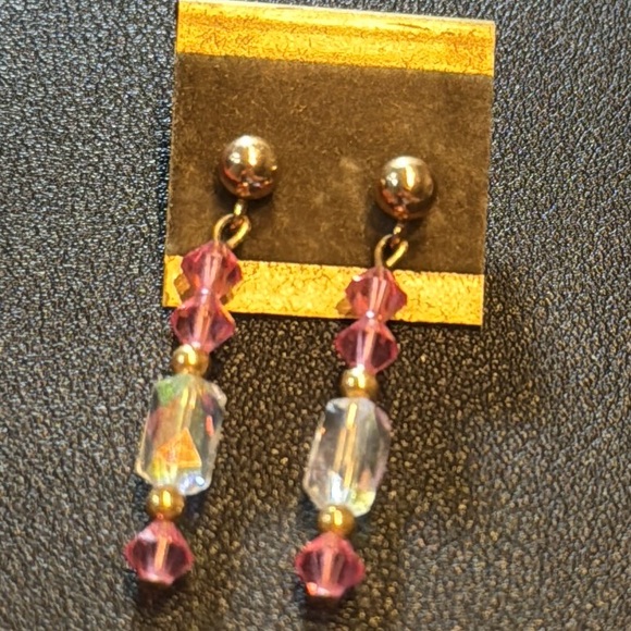 Rose quartz -14k gold spacers, Crystal bead & gold filled earring posts -3 pairs - Picture 4 of 5